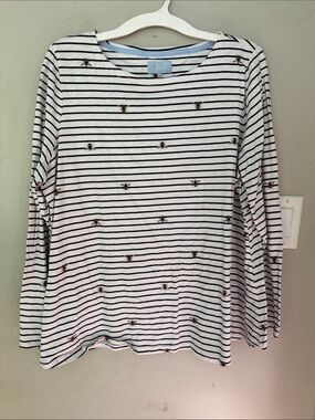 Joules Striped Bee Embroidered Long-Sleeve Top - White/Black Aline fit